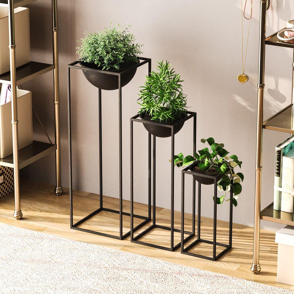 Комплет декоративни саксии Aberto Design GED-019, 28x80cm, 17x40cm, 22x60cm, црна