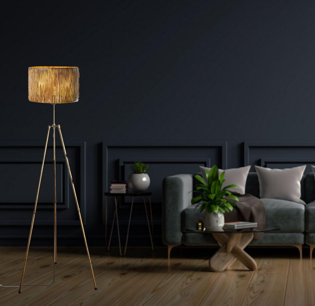 Подна ламба Opviq во облик на тркало, 160 см, златна боја