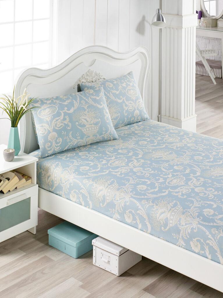 Комплет чаршафи L'essentiel Maison и 2 навлаки за перници Tuval, 160x200+20 см, сино-крем