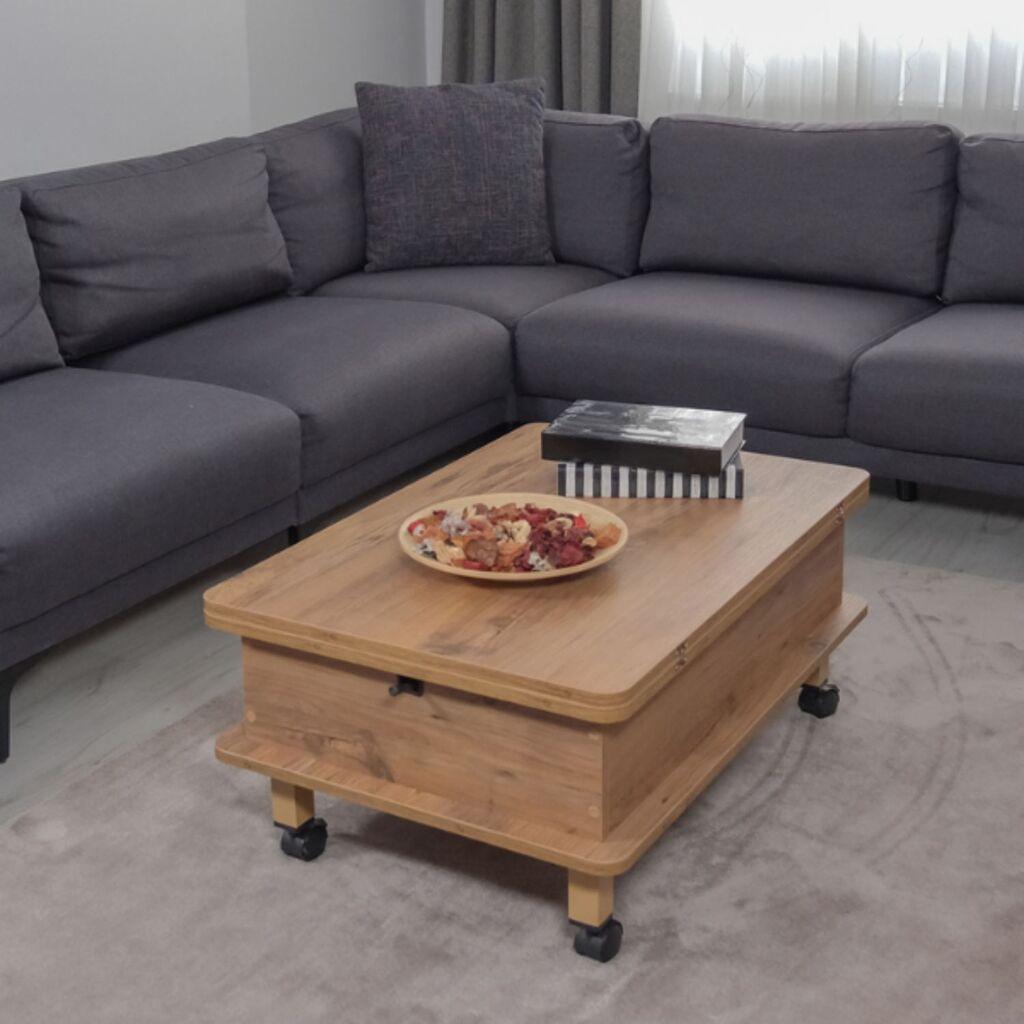 Маса за дневна соба Hanah Home Хелсинки, 90x40x60 см, жолто-бела