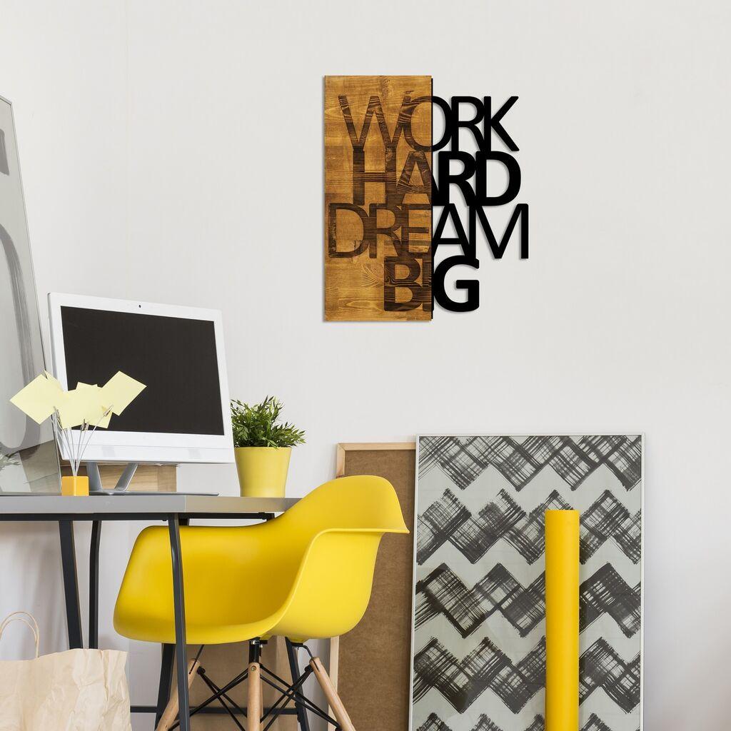 Wallity декорација за dzид Work Hard Dream Big, 48x58 см, кафеава боја