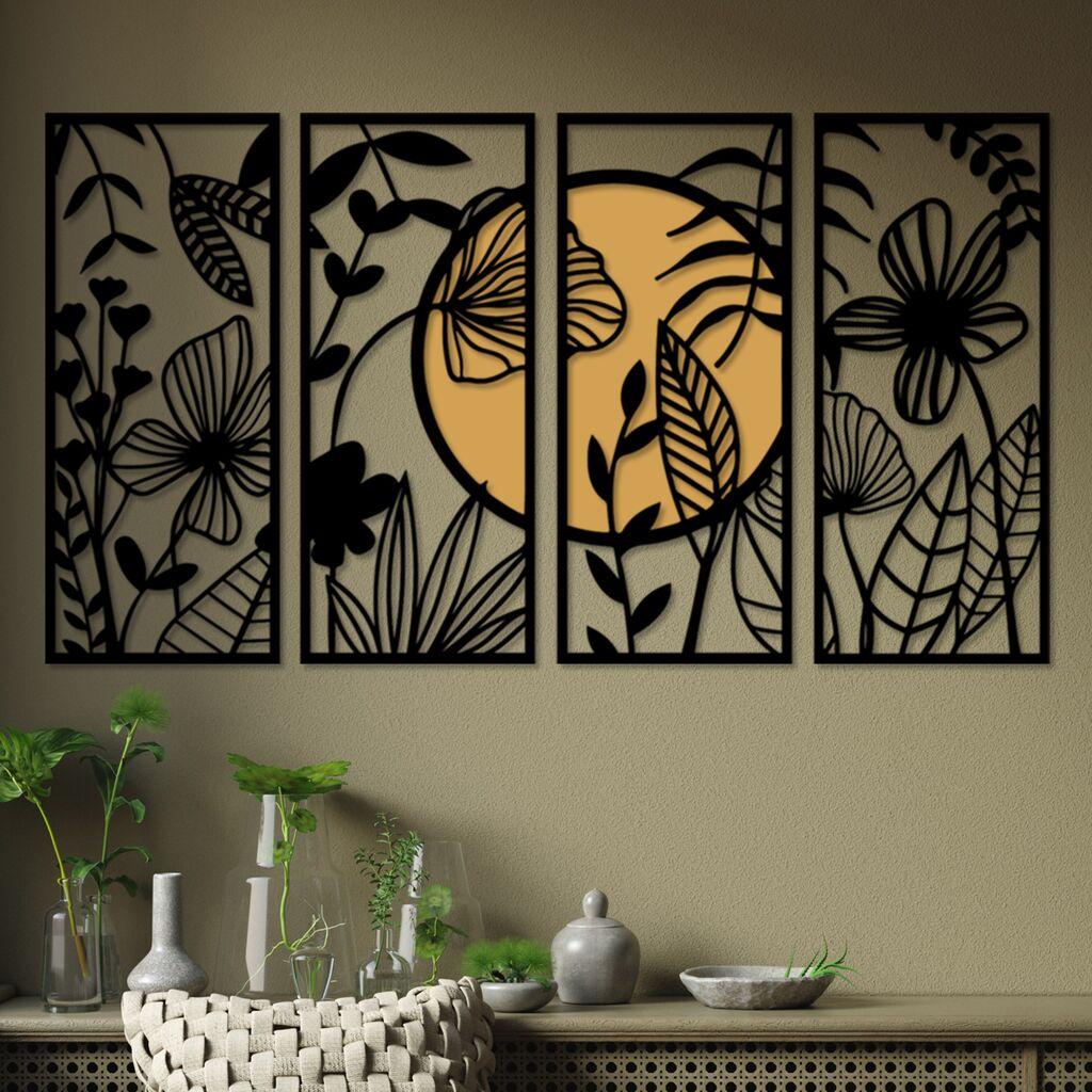 Комплет за декорација на dzид Wallity Alba-1, 4 парчиња, црна