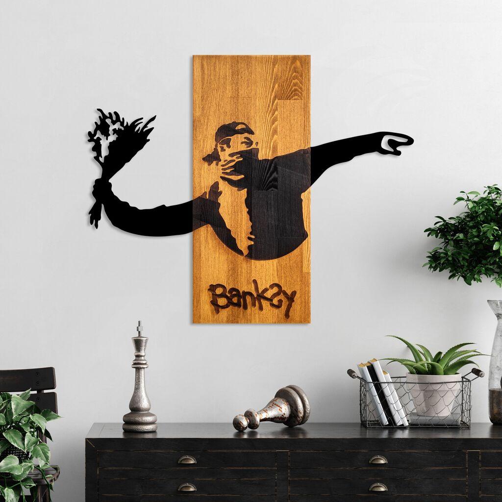 Wallity dzидна декорација Banksy - Фрлач за цвеќиња, 69x58x3 см, црна
