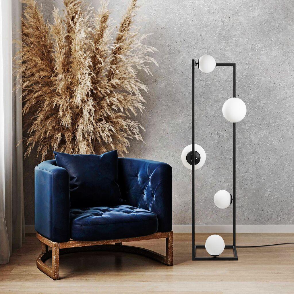 Opviq Аголна подна ламба 13775, 35 x 35 x 157 см, 5 s (2xE27 и 3xE14), 250 см кабел, црна