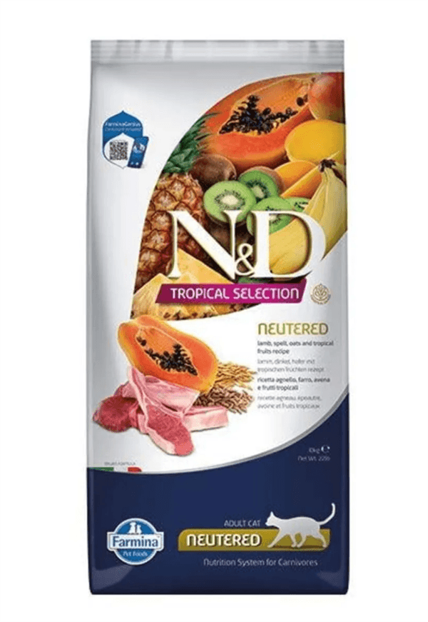 N&D сува храна за возрасни стерилизирани мачки, јагнешко и тропско овошје, 10 кг