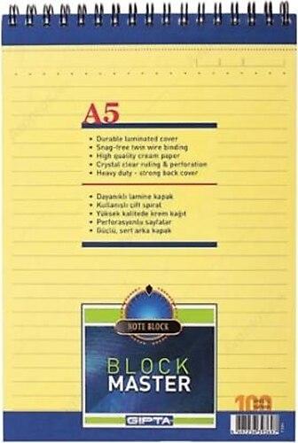 GIPTA Блок нотес, Со спирала, А5, 100 Листа, Линии, 60гр., Block Master, 1384