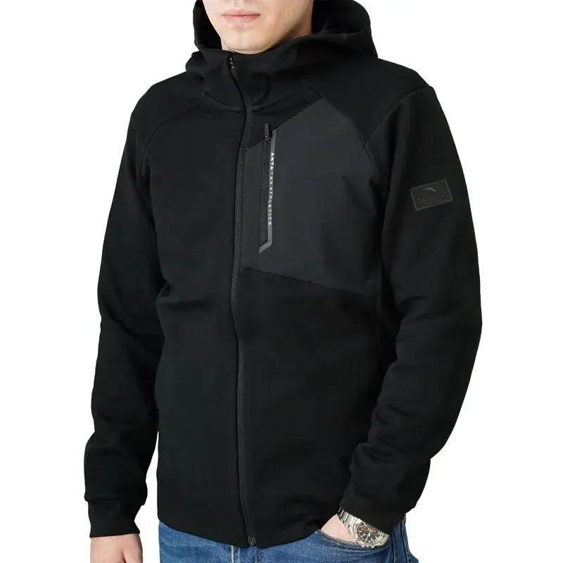 ANTA Машки Дуксерер Со Патент Knit Track Top, Црн