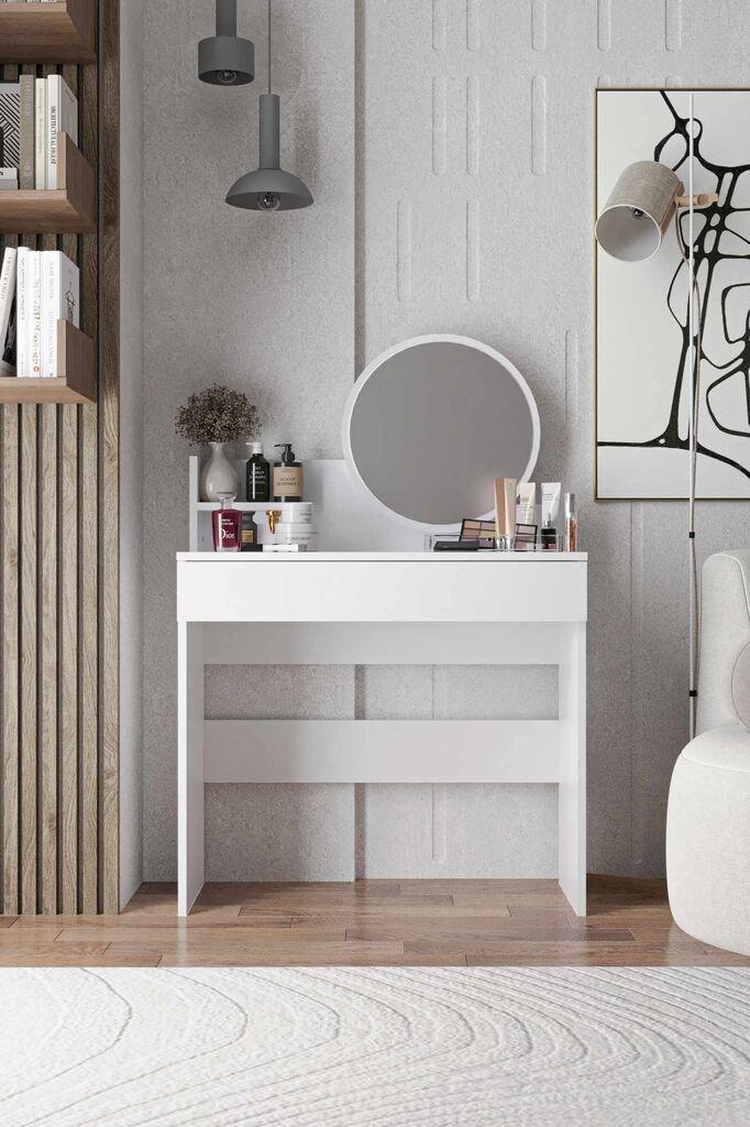 Маса за шминка Hanah Home Harmony Mini Round, 90 x 40 x 133 cm, бела