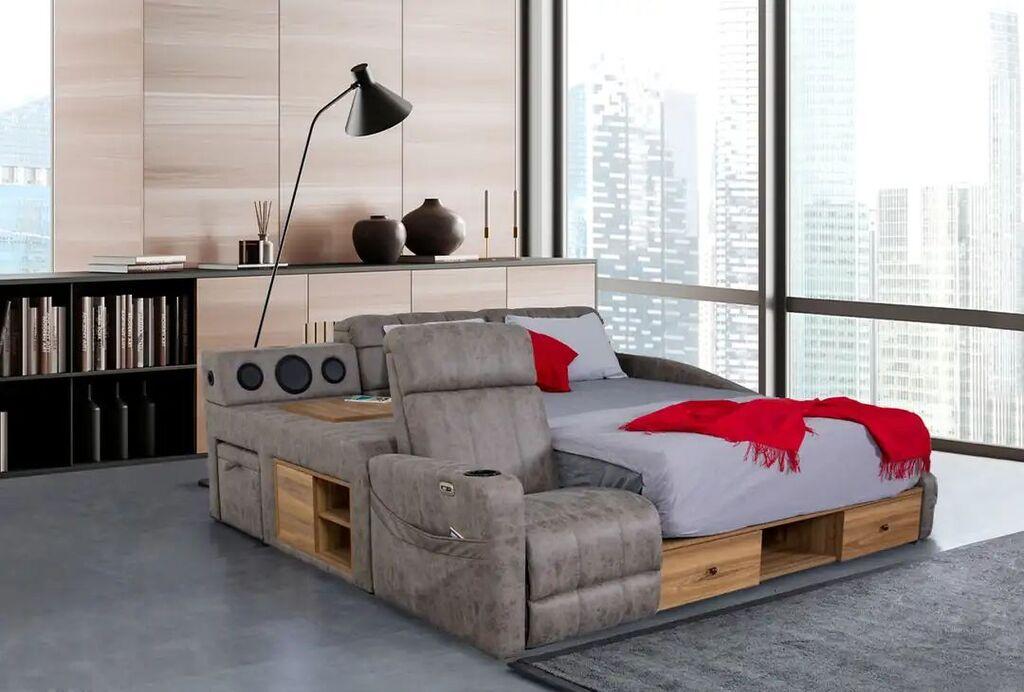 Основа за кревет Hanah Home Whesley Smart, 235 x 100 x 245 cm, кафеава