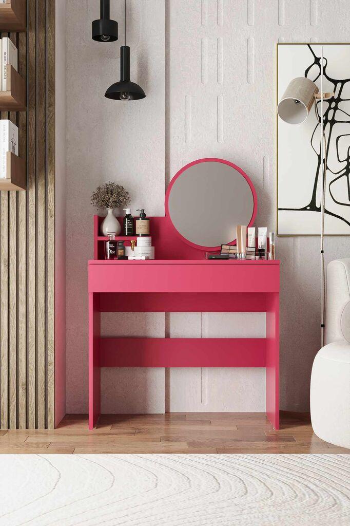 Маса за шминка Hanah Home Harmony Mini Round, 90 x 40 x 133 cm, Rosy