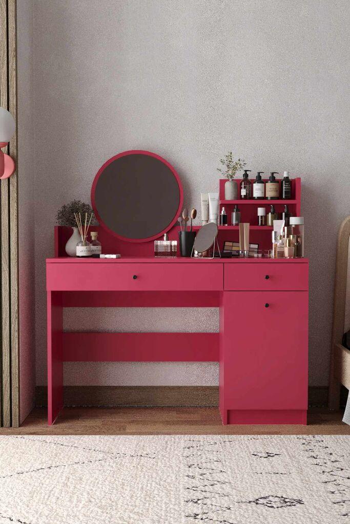 Маса за шминка Hanah Home Harmony 2 Округла, 124 x 135 x 40 см, Розова