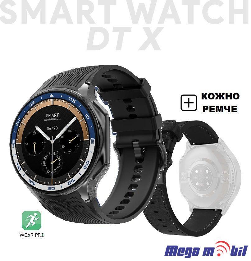 DT Smart Watch Watch X Со Кожно И Силиконско Ремче, Црн