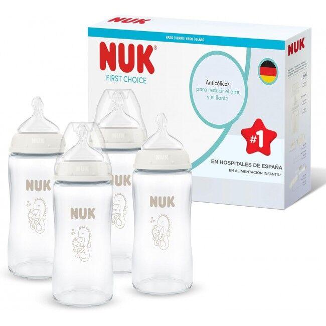 NUK Беби Сет First Choice 4 Стакло Шишенца Temperature Control со Силикон Цуцла 240 мл 3+ м.