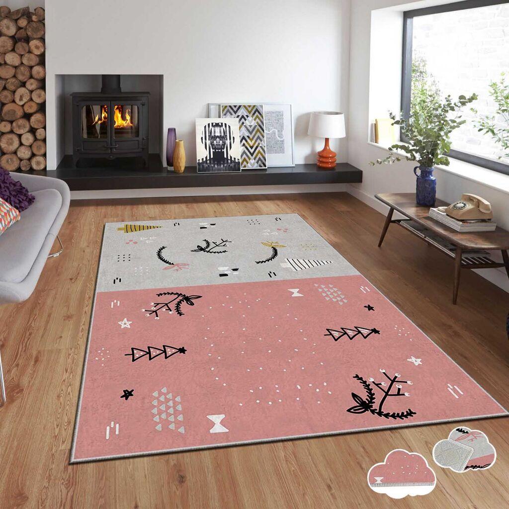 Тепих Conceptum Hypnose со новогодишни мотиви Asr-Crpt-62, правоаголен, 100x140 см, сиво-розов