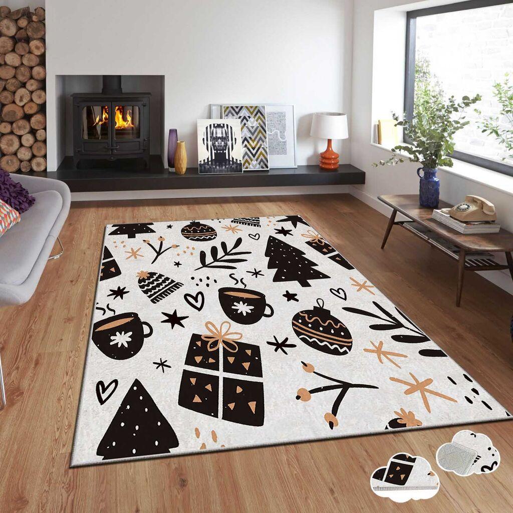 Тепих Conceptum Hypnose со новогодишни мотиви Asr-Crpt-35, правоаголен, 120x180 см, црно-бел