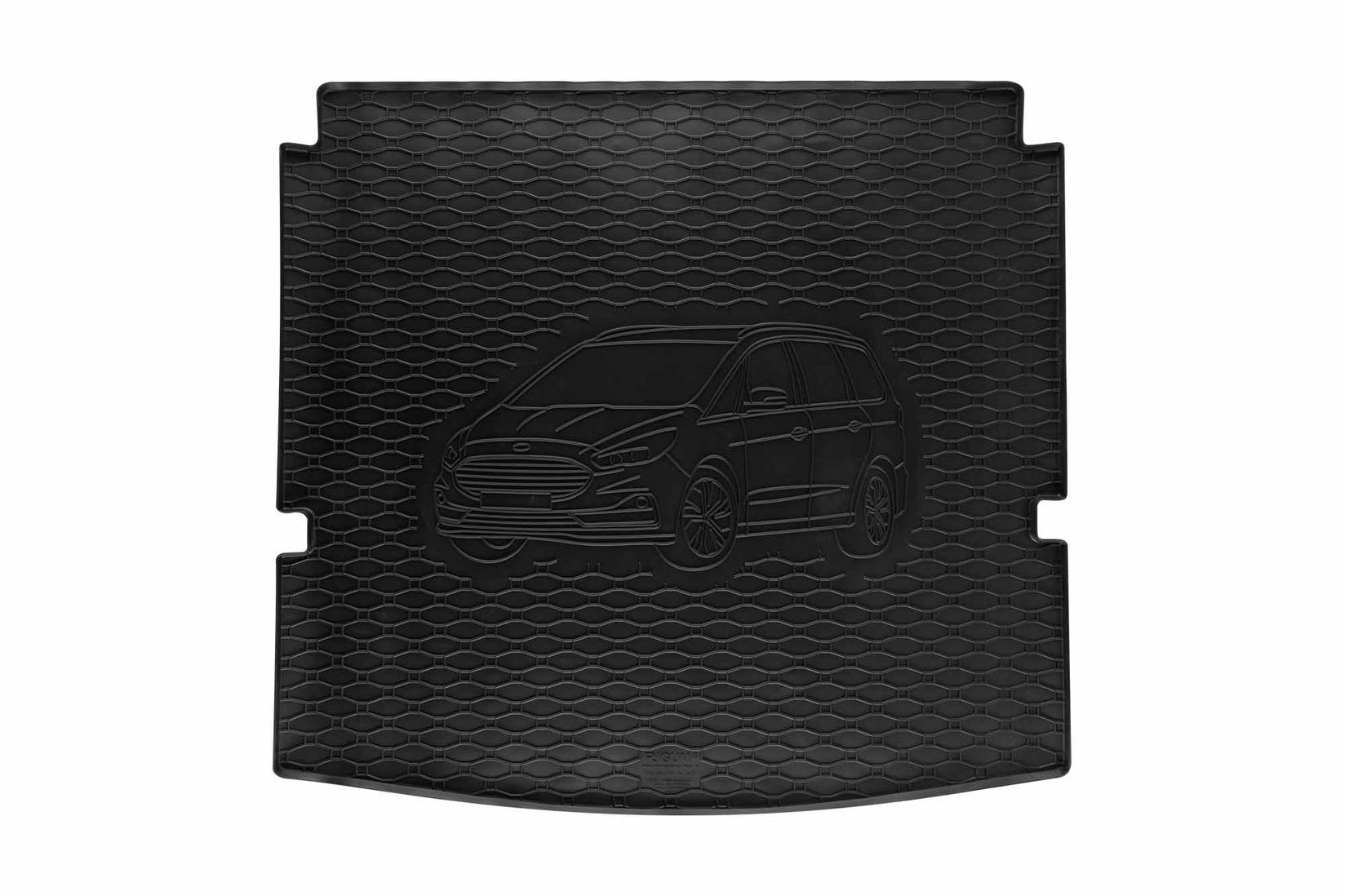 RIGUM Гумена Патосница за багажник за Ford Galaxy 5 места по 2015 г., со лого на автомобилот, црни