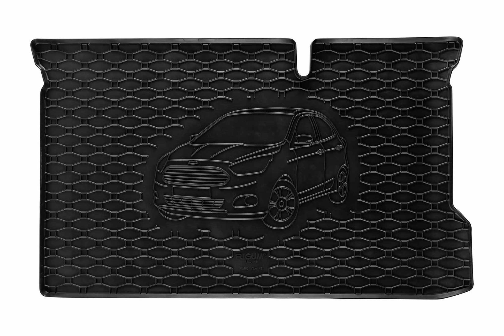 RIGUM Гумена Патосница за багажник за Ford KA+ по 2016 г., со лого на автомобилот, црни