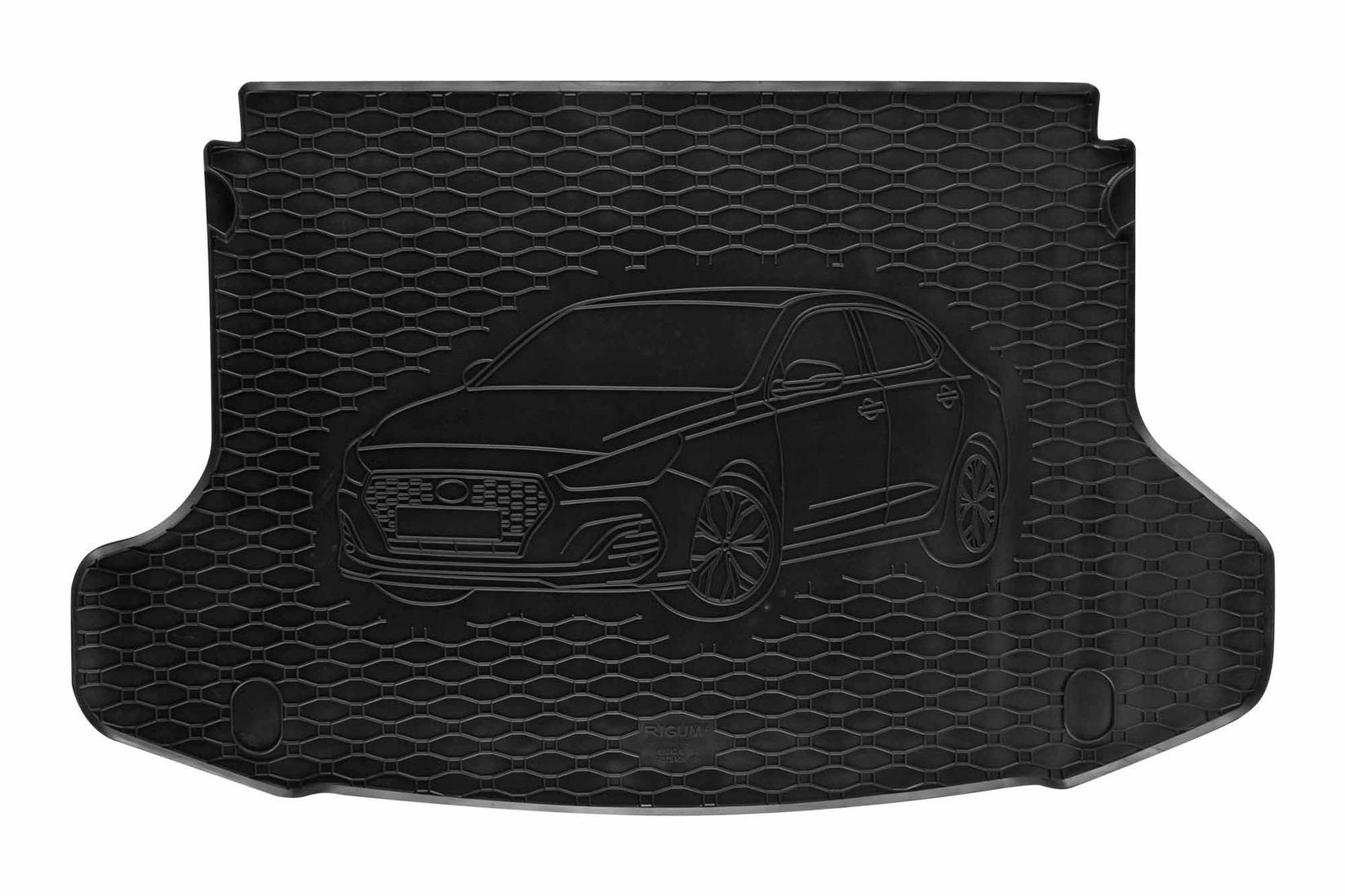 RIGUM Гумена Патосница за багажник за Hyundai i30 Fastback по 2018 г., со лого на автомобилот, црни