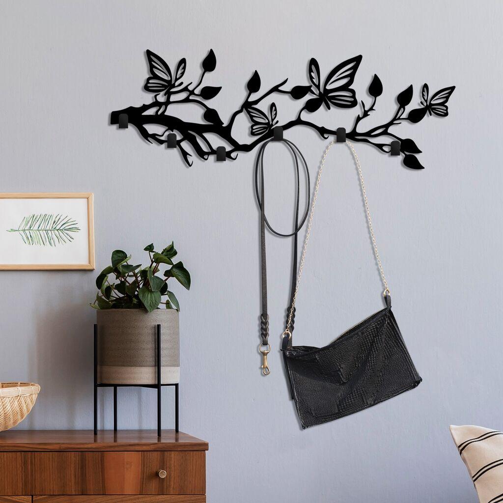 Wallity закачалка за dzид „Свет на пеперутки", 60x24x2 см, црна