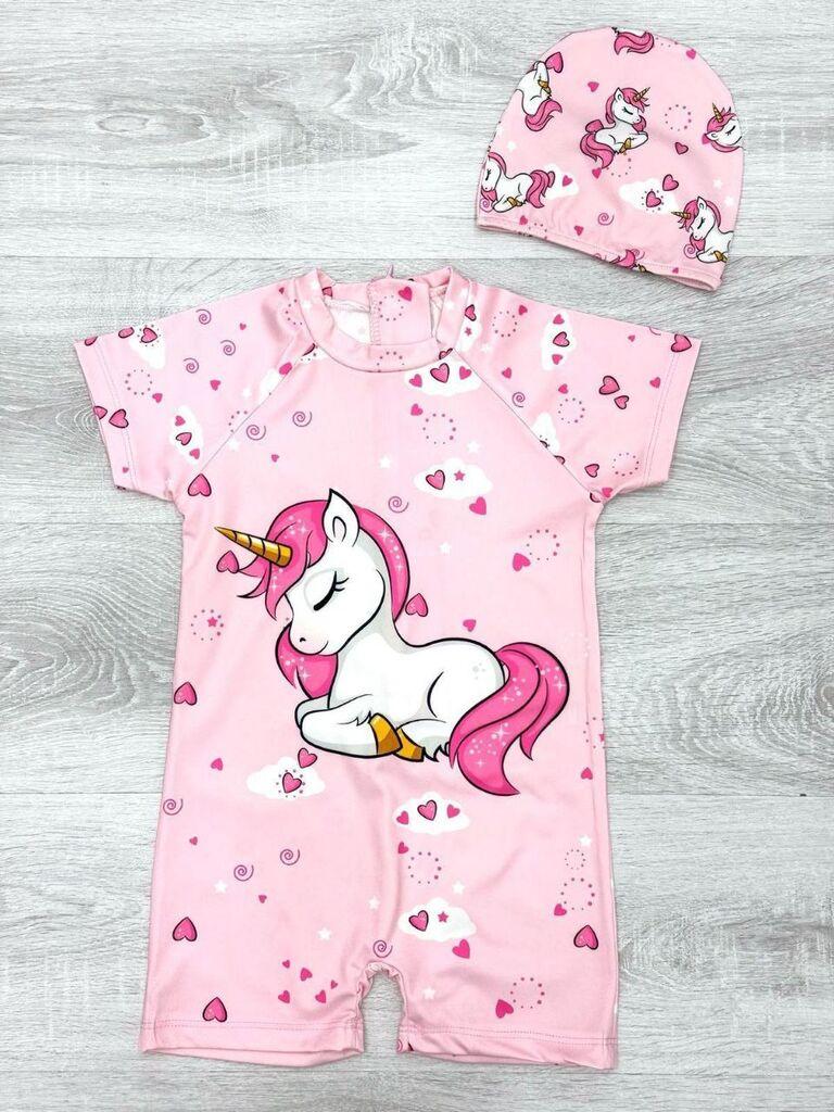 Едноделен костим за капење Unicorn со капа