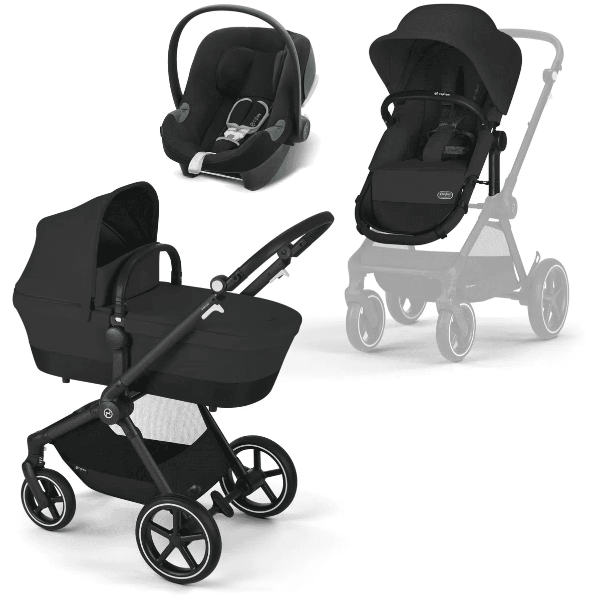 CYBEX Eos Lux 3 во 1 Детска количка Moon Black, црна