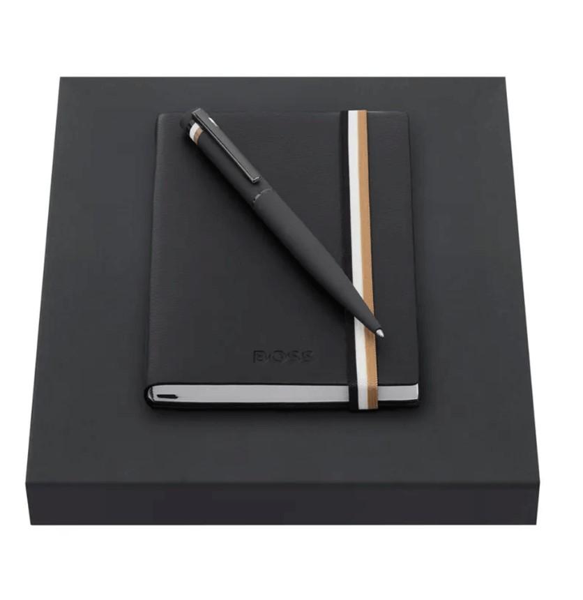 Комплет хемиски пенкала и тетратка Hugo Boss A6 HPNN352A, црна