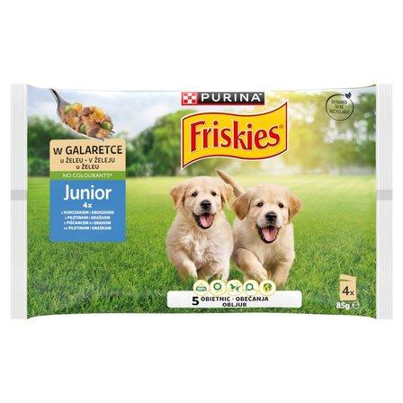 FRISKIES Влажна храна за кученца, пилешко и грашок во желе, 4x85 г