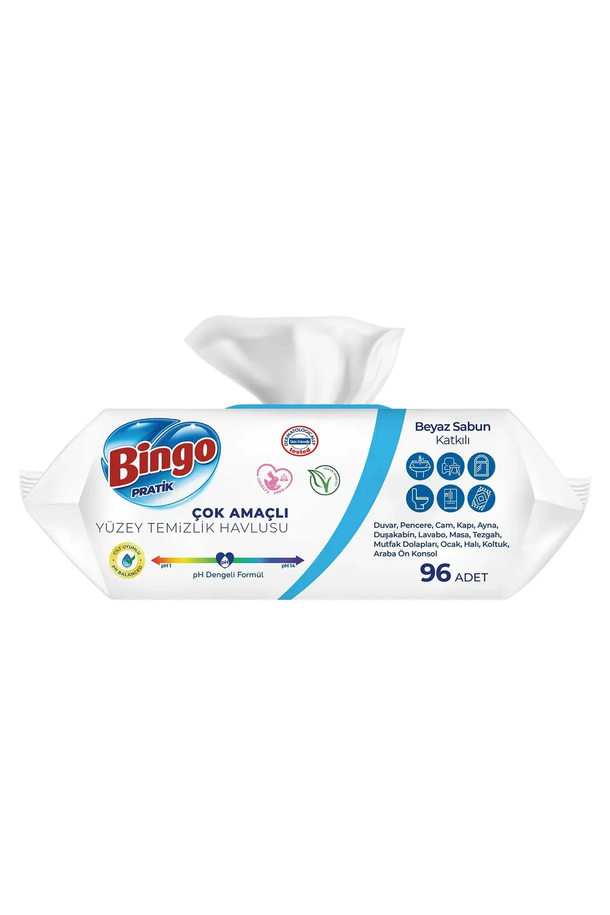 BINGO Влажни марамици за површина / 96 / бел сапун