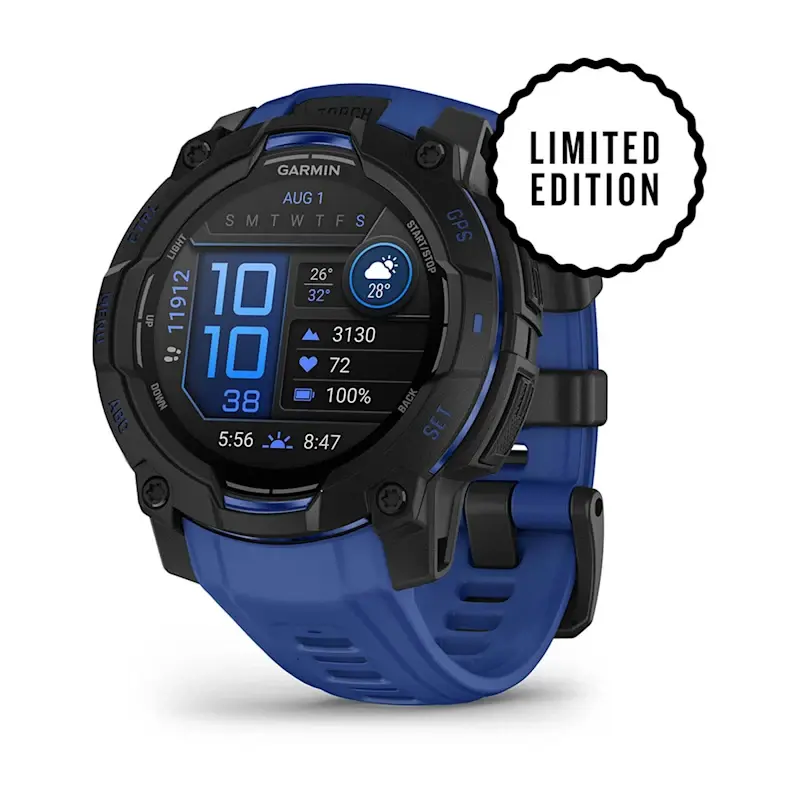 Garmin Смарт часовник Instinct 3 – 45 mm, AMOLED Black with Bolt Blue/Black Band