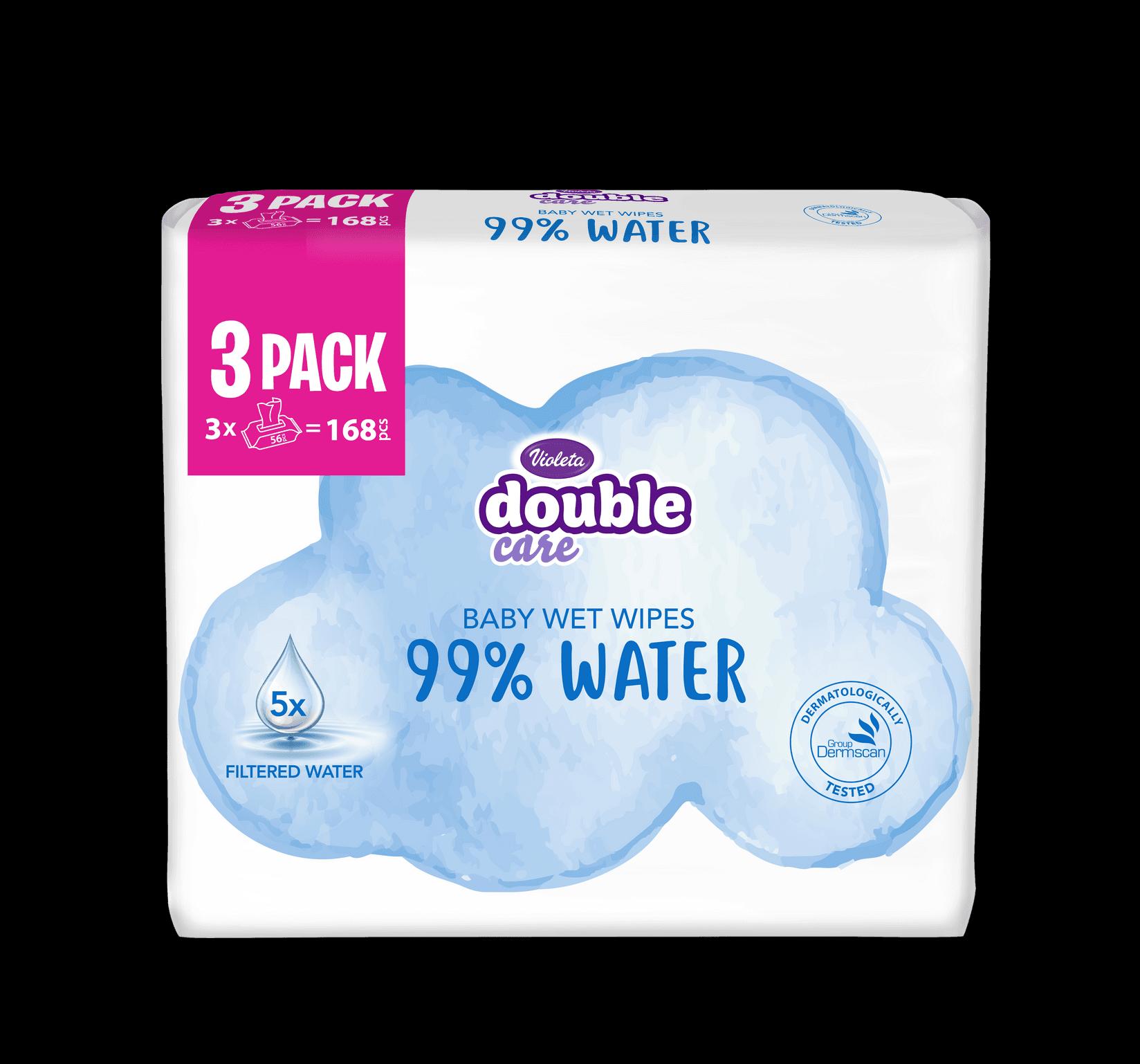 Violeta Double Care – Влажни Марамчиња 99% Вода (3 × 56 парчиња)