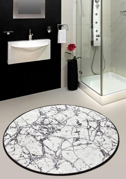 L'essentiel Maison Мермерен килим за бања, 140см, Бело-црн