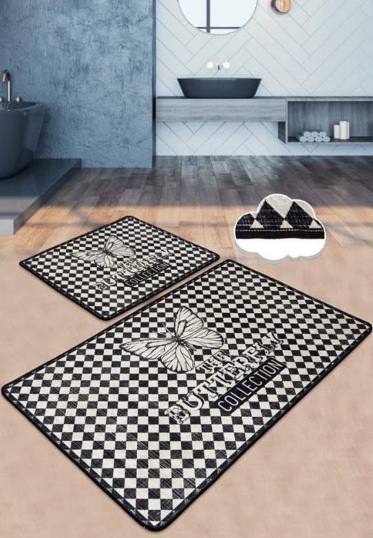 Подлога за бања L'essentiel Maison Kareli Kelebek, 2 парчиња, црно-бела