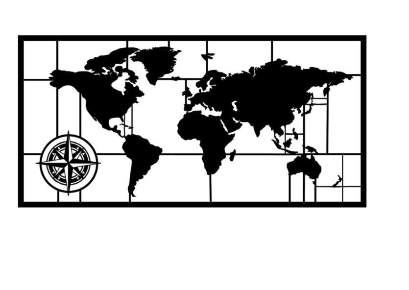 Wallity dzидна декорација „Светска мапа 7", 121x60 см, црна