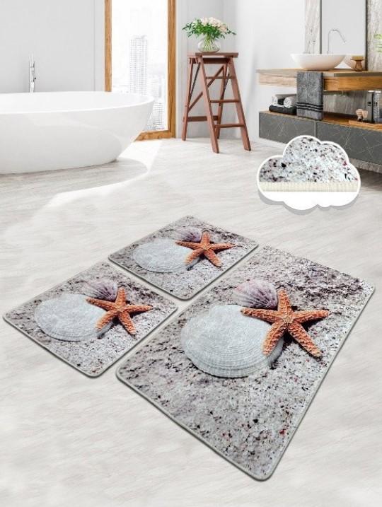 Простирка за бања L'essentiel Maison Starfish, 3 парчиња, сива боја