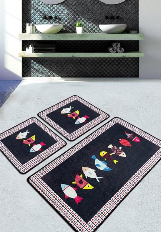 Тепих за бања L'essentiel Maison Swing of Fish, 3 парчиња, шарен