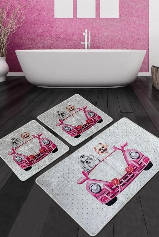 L'Essentiel Maison Простирка за капење Dogs Vosvos, 3 парчиња, сиво-розова