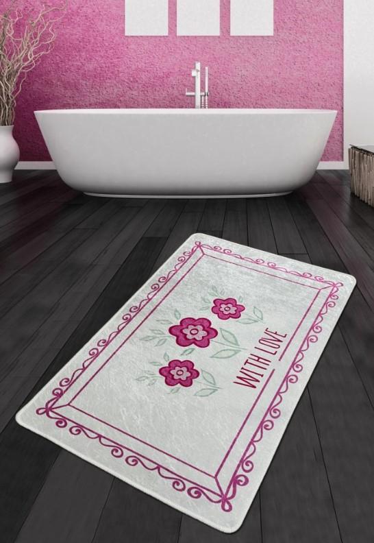 Подлога за бања L'essentiel Maison со цвет, 80x100 см, сиво-розова