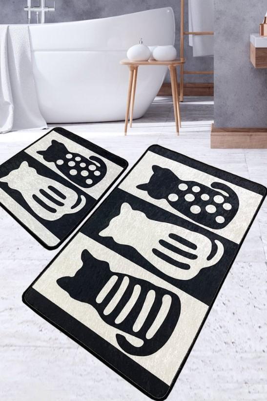 L'essentiel Maison тепих за бања Meo, 2 парчиња, црно-сив