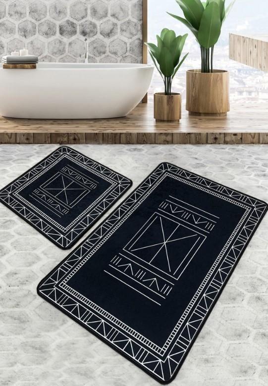 Подлога за бања L'essentiel Maison Vansiya 81, 2 парчиња, црно-бела