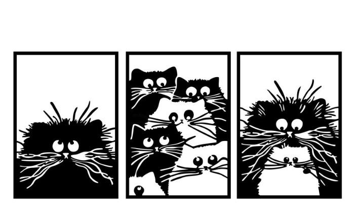 Wallxpert Dzидна декорација Мачки, 50x70 см, 3 парчиња, црна