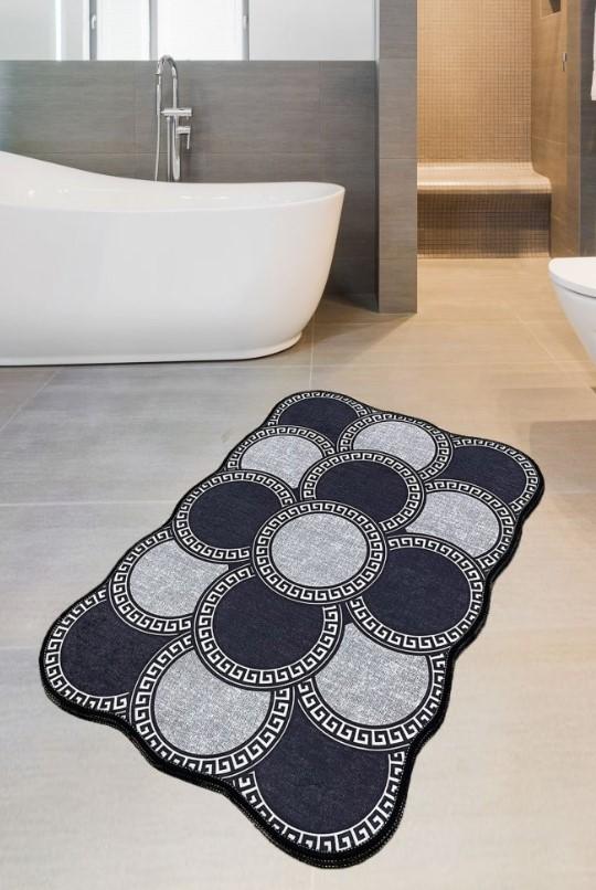 Килим за бања L'Essentiel Maison Ciorcail, 70x120cm, црно-сиво