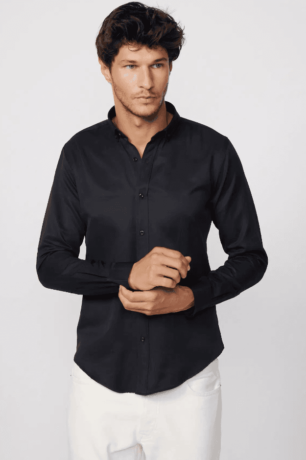 Машка габардинска кошула Tudors Slim Fit, црна