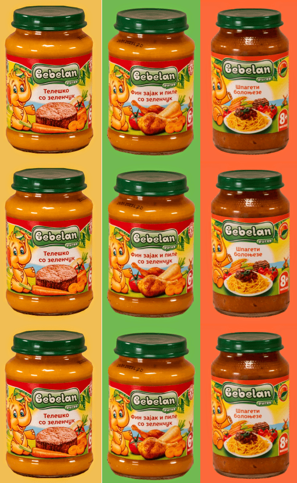 Bebelan Сет МЕСЕН МИКС X9 Каши 6x 190г , Телешко со зеленлук и Фин зајак со пилешко и зеленчук 6+ , Шпагети болоњезе, 3x220г 8+
