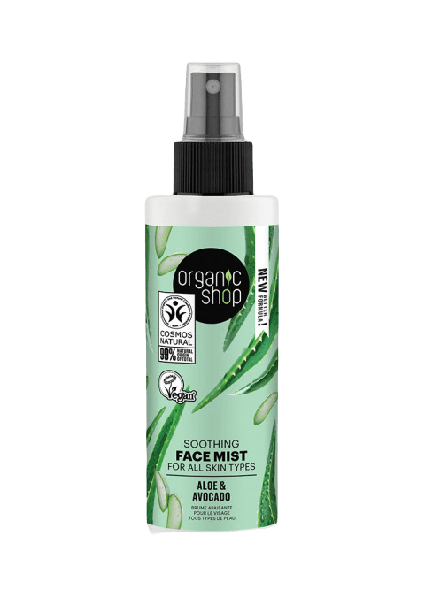 ORGANIC SHOP Смирувачки спреј за лице за сите типови на кожа од авокадо и алое вера, 150мл