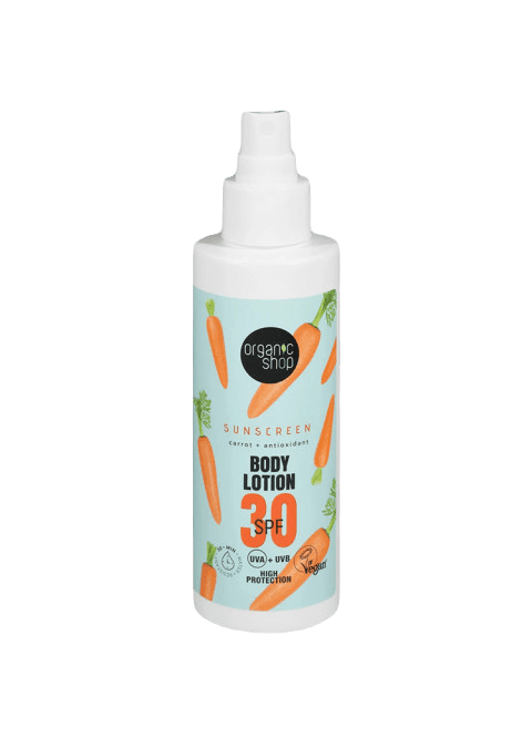 ORGANIC SHOP Водоотпоренлосион за тело spf30 со екстракт од морков, 150мл