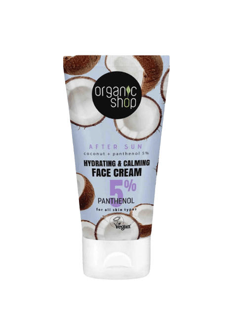 ORGANIC SHOP Смирувачка крема за лице со кокос и 5% пантенол за после сончање, 50мл
