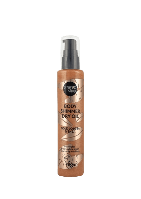 ORGANIC SHOP Суво масло со светки од златна јојоба и шеа BODY SHIMMER, 100мл
