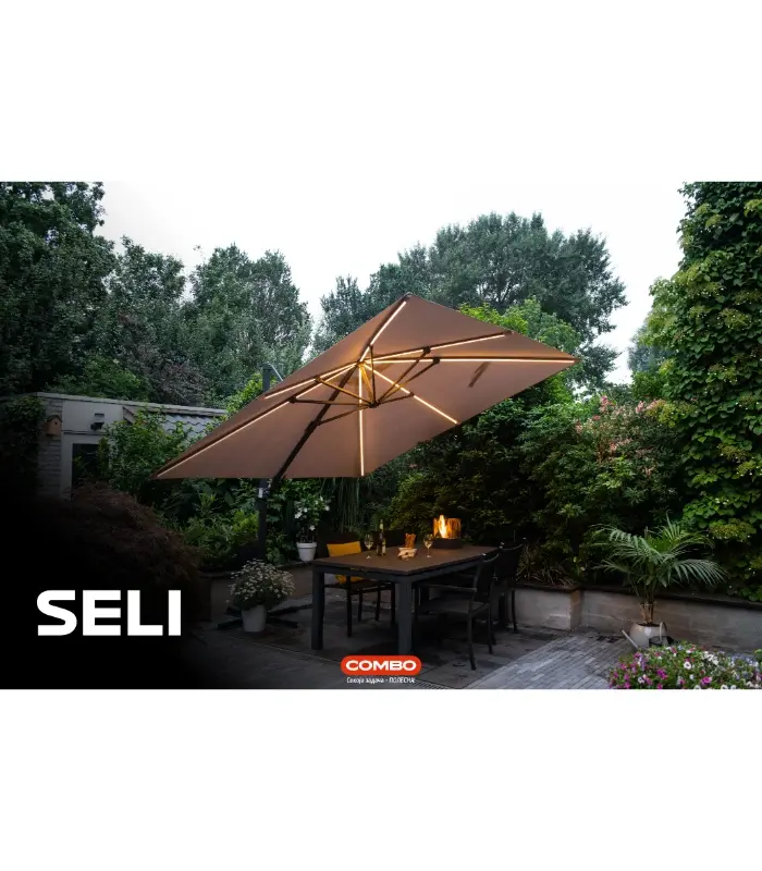 ERENZO Висечки Чадор Seli 3x3m 360° LED Solar, Алуминиум