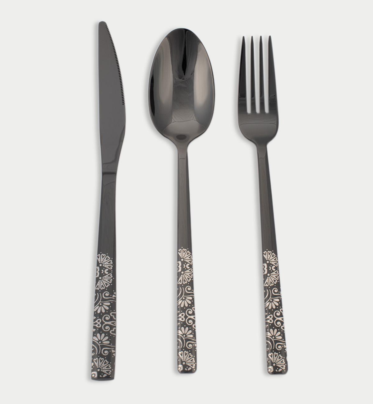 COMODITA HOME Сет прибор за јадење flower black L 18 парчиња