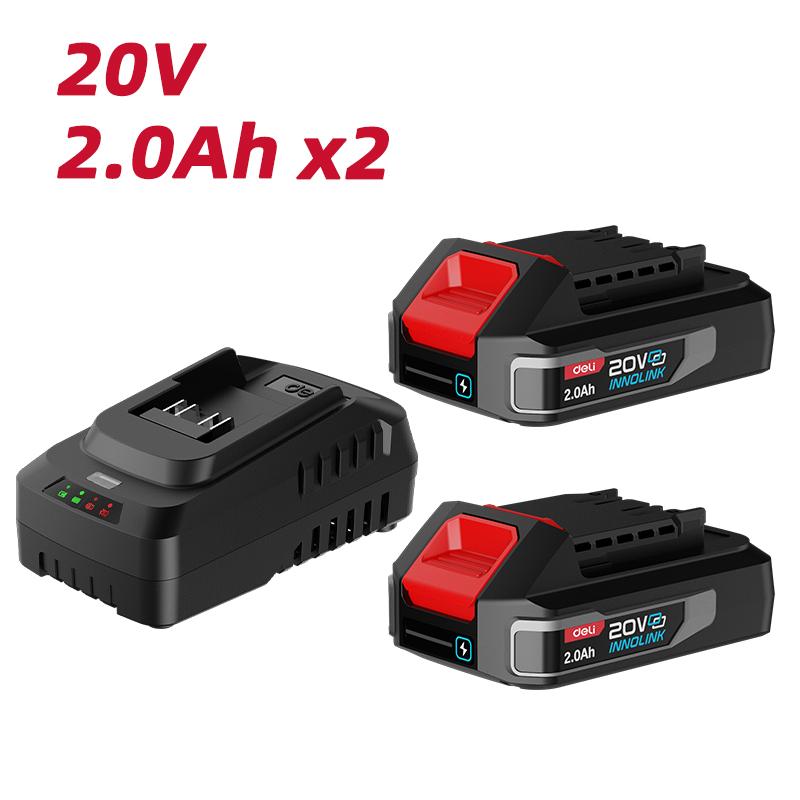 DELI Полнач и батерии 2Ah*2 20V, црна серија